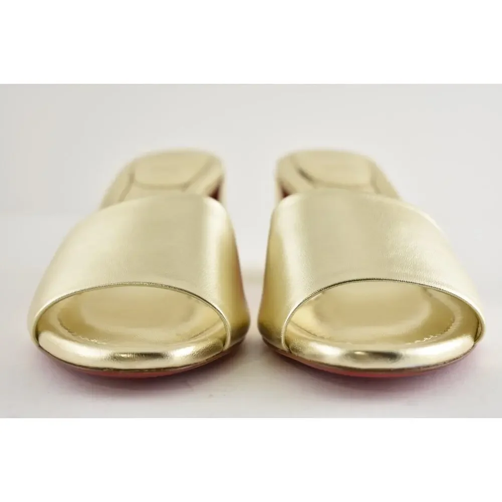 Christian Louboutin Jane Mule 55 Platine Gold Leather Backless Sandal Heel 39